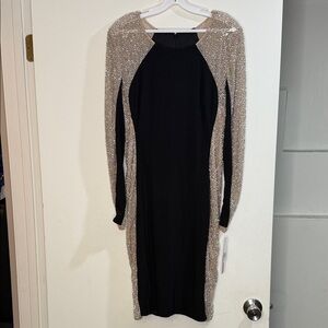 Elegant Black and Silver Long Sleeve Dress